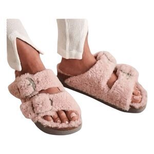 Birkenstock Papillio Arizona Big Buckle Shearling Platform Pink Slip-On Sandals